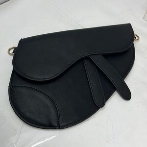 Black Leather Mini Saddle Bag Belt Bag Crossbody Clutch Strap Not Included New